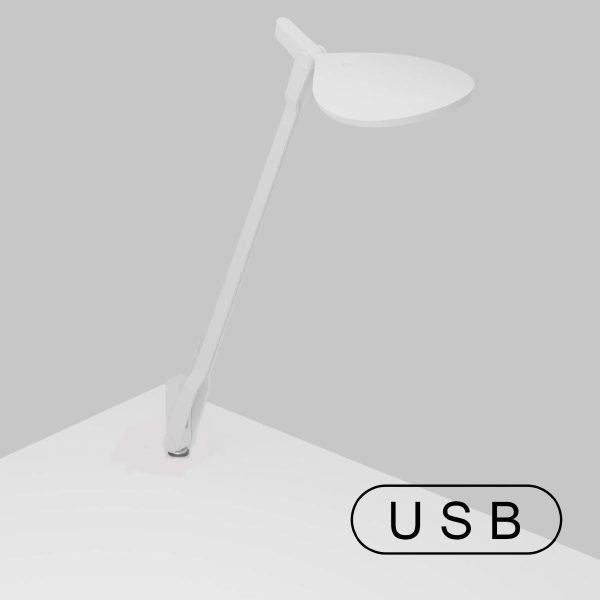 Splitty Matte White Contemporary LED Desk Lamp with Through-Table Mount and USB Port Discount