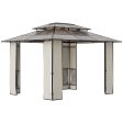 Easycomfort Gazebo da Giardino 3.7x3m con Tetto in Policarbonato a 2 Livelli, Acciaio e Alluminio, Marrone Online