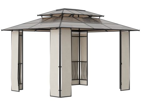 Easycomfort Gazebo da Giardino 3.7x3m con Tetto in Policarbonato a 2 Livelli, Acciaio e Alluminio, Marrone Online