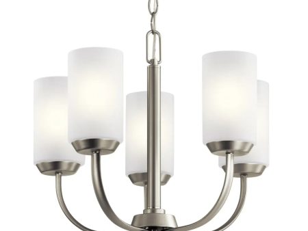 Kennewick 19  5-Light Chandelier with Clear Satin Etched Glass, Brushed Nickel Finish For Cheap