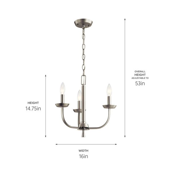 Kennewick 16  3-Light Chandelier, Brushed Nickel Finish on Sale