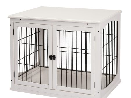 Easycomfort Casetta per Cani Fino 30kg da Interno in Legno e Acciaio, 58.5x81x 66cm - Bianco For Sale