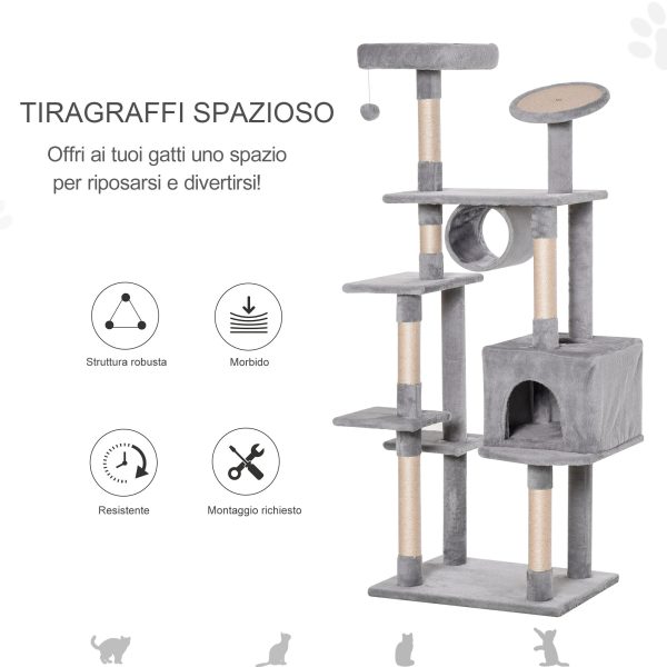 Easycomfort Albero Tiragraffi a Colonna da 165cm con Graffiatoio e Trespoli per Gattini e Gatti Adulti di Max. 4.5kg, Grigio, 60x50x165cm Online now