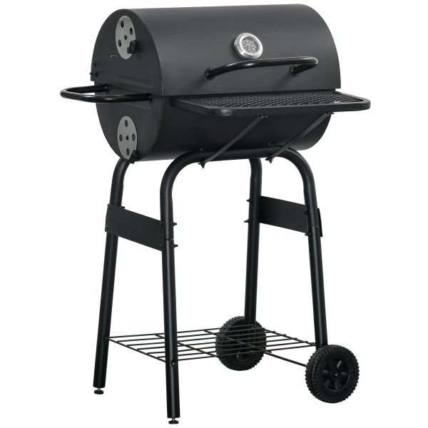 EASYCOMFORT  Barbecue a Carbone con Coperchio, Termometro, Mensole e Ruote, 68x63x102cm, Nero For Sale