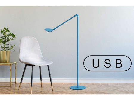 Splitty Matte Pacific Blue Contemporary LED Floor Lamp with USB Port For Sale