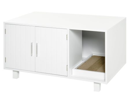 Easycomfort Mobile per Lettiera Gatti in Legno con 2 Ante e Apertura Laterale con Tiragraffi, Bianco For Cheap