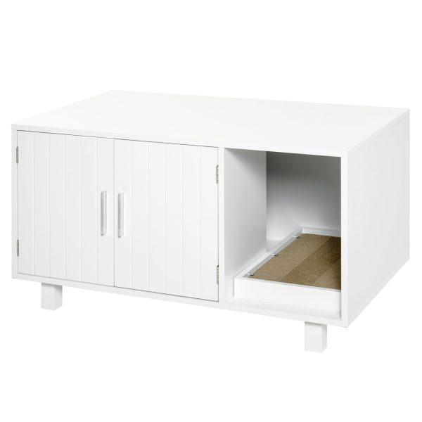 Easycomfort Mobile per Lettiera Gatti in Legno con 2 Ante e Apertura Laterale con Tiragraffi, Bianco For Cheap