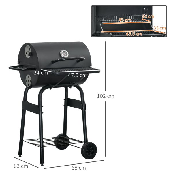 EASYCOMFORT  Barbecue a Carbone con Coperchio, Termometro, Mensole e Ruote, 68x63x102cm, Nero For Sale