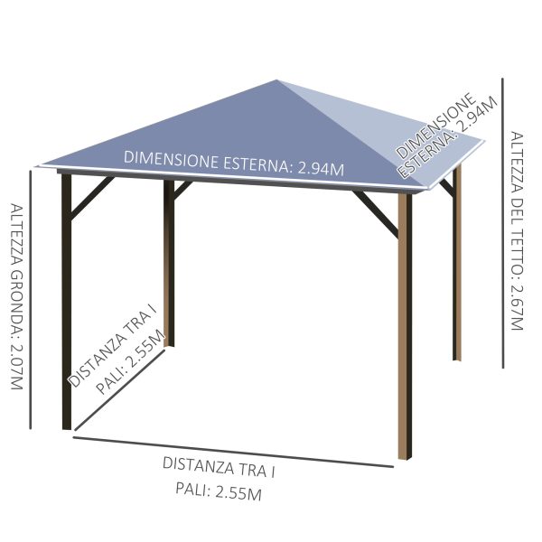 Easycomfort Gazebo da Giardino 3x3m con Tetto in Policarbonato e Zanzariere, Caffè e Khaki Discount